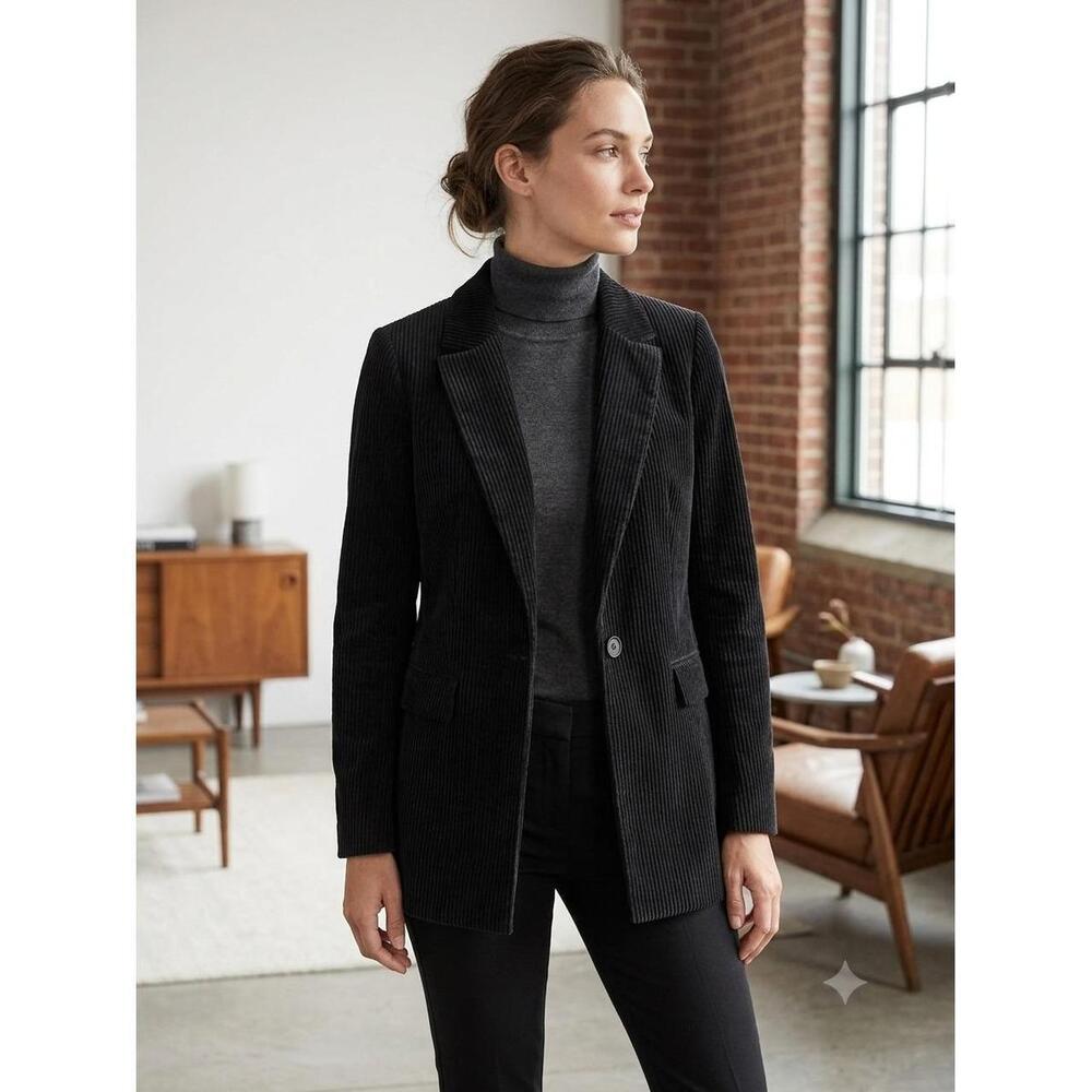 Banana Republic Ribbed Corduroy Charcoal Single Button Long Blazer Size 4